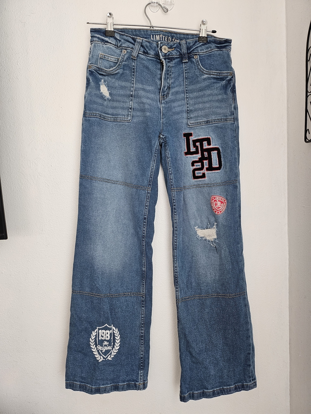 LIMITED Too Blue Embroidered Wide-Leg Junior Jeans Y2k 90s